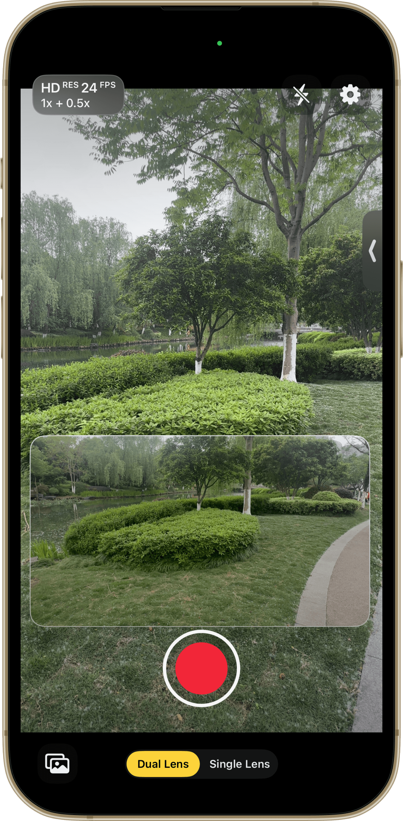 DualShot app interface showing portrait and landscape capture together
